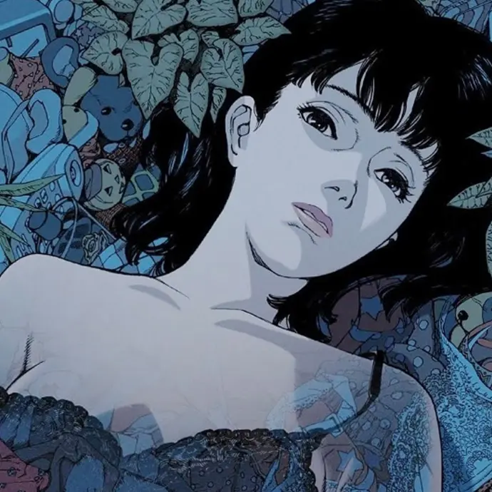 Perfect Blue by Satoshi Kon protagonist, Mima Kirigoe 霧越 未麻, a young woman who leaves her successful J-pop idol group, CHAM!, to become an actress, only to find her reality dissolving amidst obsessive fans, a stalker, and the blurring lines between her public image and private self